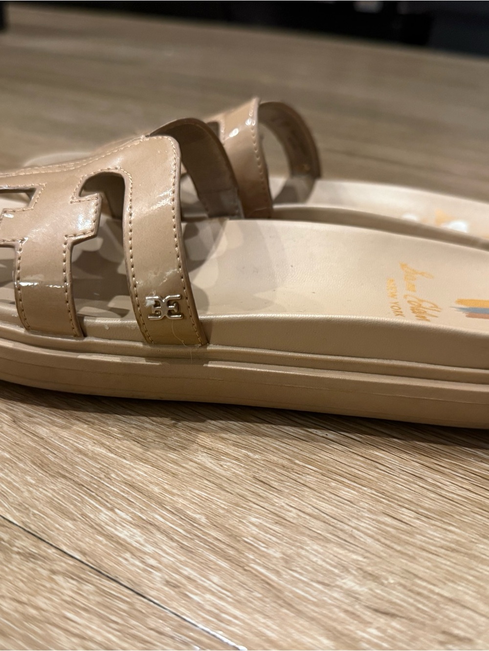 Sam Edelman Nude Patent Slide Sandals